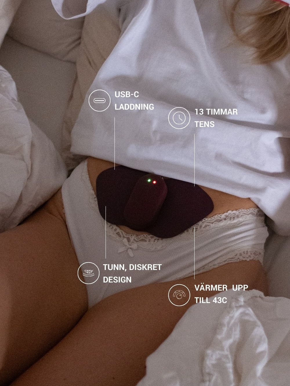 Ovia+ är en TENS och värmeapparat för bahandling av mensvärk och endometrios